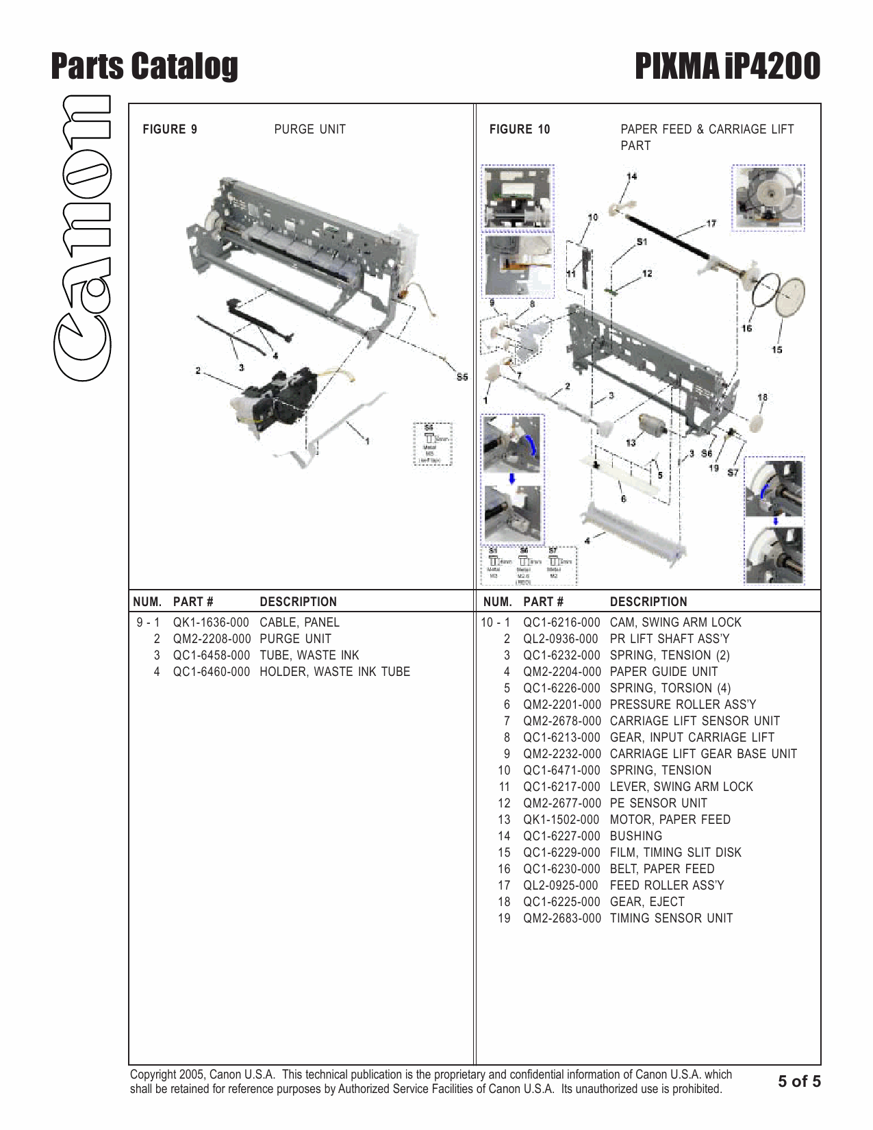 Canon PIXMA iP4200 Parts Catalog